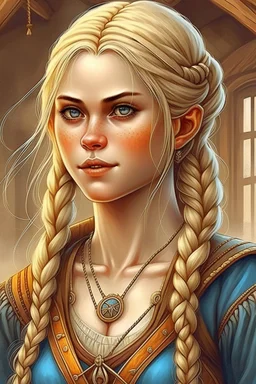 pretty girl, aged 25, blonde, conventionally attractive, medieval, viking, realism, adventurer, vampire