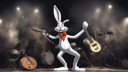 Bugs bunny deppressed doing music rock and roll dark heavy metal on a scene