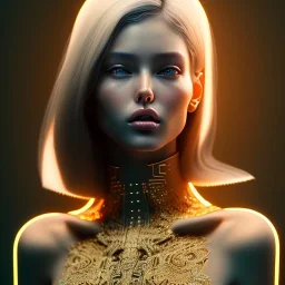 ultra realistic, pretty woman is cooking, intricate details, ultra highly detailed, shiny, gold, smooth, studio quality, octane render, Triadic colour scheme,glow-particles, ambient lighting,nightclub lighting, --ar 3:2 --v5