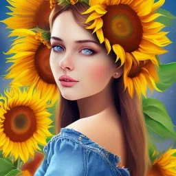 girl with sunflowers on head