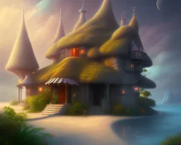 mystical house on a hot tropical island, fantasy art,