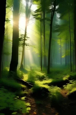 hutan saat pagi hari yang indah