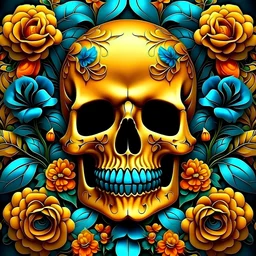 3d flowers and skull
