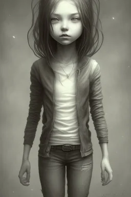 cute girl and litlle monster, Style John Kenn Mortensen,
