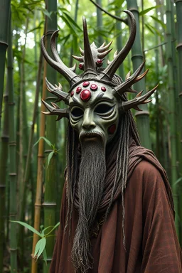 Bamboo forest spirit, faceless, nature druid, no face, mask, Asian influence, spirit, mask, faceless