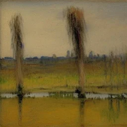 twachtman, painting, marsh, trees, swamp, hills, fantasy art