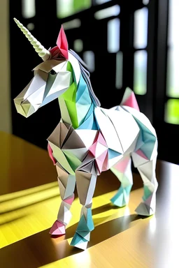 an origami unicorn in a real world