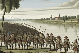 French Army marching next to river1669