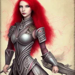 fairy with red hair and armor fights an eating disorder