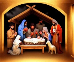 mdjrny-v4 style, the Nativity scene with brown people, detailed, photo realistic, cinematic, by drew struzan