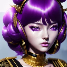 Detailed cute anime girl, purple hair buns, purple bangs, black latex bodysuit, intricate details, full body portrait, keep head in frame, slight smile, black Japanese motif, concept art, highly detailed, digital painting, concept art, sharp focus, illustration, art by Yoji Shinkawa, WLOP and greg rutkowski and alphonse mucha and artgerm and yanjun Chen and Junji ito and Makoto Shinkai, HDR, octane render