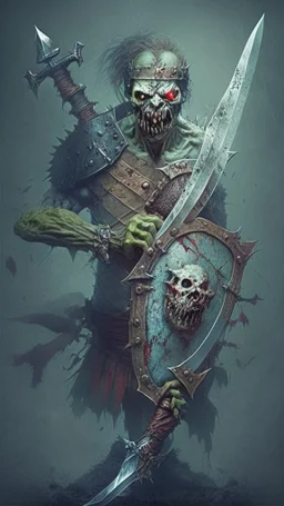 zombie with sword and shield