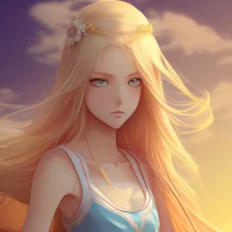 Anime art,anime key visual of elegant young female,long blonde hair and large eyes,finely detailed perfect face,laying down in the grass at sunset,golden hour sunset lighting,background blur bokeh!!,trending on pixiv fanbox,studio ghibli,extremely high quality artwork