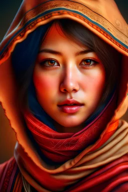 (1girl), (best quality, masterpiece:1.2), cowboy-shot, posing, beautiful japanese woman, (hood up:1.2), (silk long dress with hood:1.3), (hollow pattern, silk), hood, short brown hair, belt, (photorealism:1.2), real human skin, detailed beautiful face, detailed skin texture, symmetrical eyes, look_at_camera, (looking at the viewer), realistic, sharp focus, highly detailed, lifelike image, cinematic lighting, HDR, (ultra hires:1.3), film