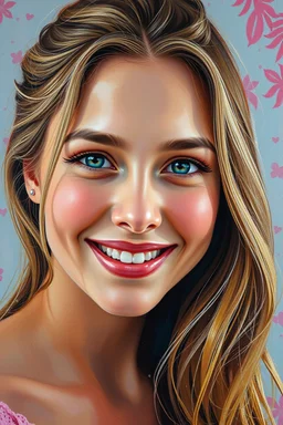 A portrait of a beautiful young woman. An oil colored picture of a plastic painting with colors that express joy 8k