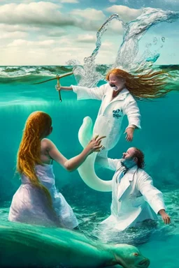 doctors throwing a girl mermaid into the ocean