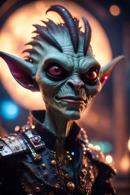 the most effective war paint, portrait of ultimate transcendent happy chat gremlin vampire alien chieftain punk with spotlights, in front of space portal dimensional glittering device, bokeh like f/0.8, tilt-shift lens 8k, high detail, smooth render, down-light, unreal engine, prize winning