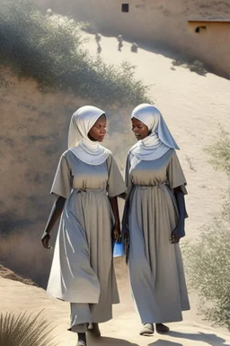 fucilazione di suore africane con tunica grigia giornata di sole soldato giovane