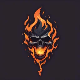 minimalistic burning screaming skull flame cyberpunk logo