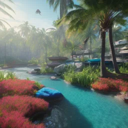 Paradise, nature, flowers, unreal 5, octane render, cinema4d, redshift render, hyper realistic, cenematic, vibrancy, synthwave, retouch, centered, dynamic lighting, dramatic lighting, 4k, highly detailed, attractive beautiful, realistic, virtual reality, epic composition, holographic,