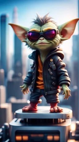 Hairy Gremlin pimp ninja on hipster star ship parked on top of sky scraper,bokeh like f/0.8, tilt-shift lens 8k, high detail, smooth render, down-light, unreal engine, prize winning