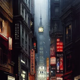 Classicism Architecture palladio,Wallstreet ,gothic Metropolis,gothic kabukicho,Gotham city, victorian dark Metropolis,book illustration by Jean Baptiste Monge,Jeremy Mann, Details building cross section, strong lines, high contrast vibrant colors, highly detailed, , exterior illustration