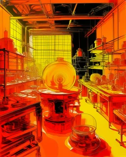 An orange colored crystal factory in a plague painted by Andy Warhol