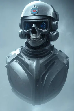 British ghost soldier, high tech skull special forces helmet, shiny platinum helmet, white smoke, dark, rage, sorrow, high definition, ultra 8 k, volumetric lighting, blue fire, fog