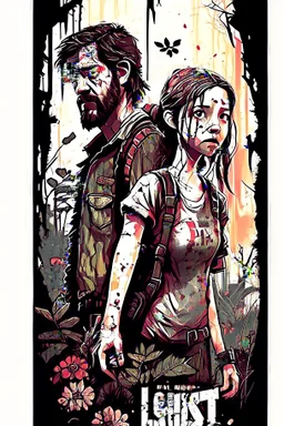 Last of us joel and ellie with zombies illustration game poster