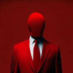 a faceless man wearing a red suit with a red tie