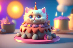 cute fluffy chibi cat birthday cake in sunshine Weight:1 detailed matte painting, deep color, fantastical, intricate detail, splash screen, complementary colors, fantasy concept art, 8k resolution trending on Artstation Unreal Engine 5 Weight:0.9