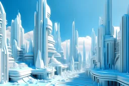 Futuristic city. Buildings have cornlakes-texture decoration all over the walls. Streets are made of iced milk. The sky is wonderful.