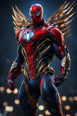 Spiderman in a transformer, super suit with spikes on his arms and shoulders, hdr, (intricate details, hyperdetailed:1.16), piercing look, cinematic, intense, cinematic composition, cinematic lighting, color grading, focused, (dark background:1.1)