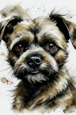 Watercolor Portrait of a border terrier in the style of Yoji Shinkawa, Guy Denning, Florian Nicolle, Willem haenraets.
