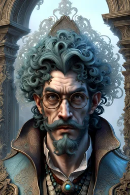 the weird guy, strange, unpopular, nerd, not cool, highly detailed face, Intricate, Rococo, Scenic, Hyperdetailed, Delicate; Royo; mixed media, ethereal, fantasy, hyperdetailed, mist, Unreal Engine 5, 16k