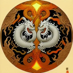 Ukiyo-e Style , ying anf yang sign, dragon