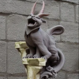 Cat gargoyle with goat horns and wings on its back Jim kay style