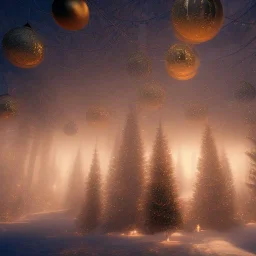 Mysterious christmas night, surreal atmosphere, cosmic backdrop, celestial ambience, soft lighting, very chilly appearance of the surroundings, unreal engine 5 volumetric lighting, intricate details, realistic style, 8k resolution