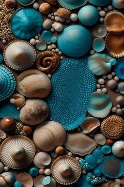 add in this image colours that mimic the appearance of the shell or other natural elements, such as the colors of sand and sea, decorative elements, such as small shells or beads