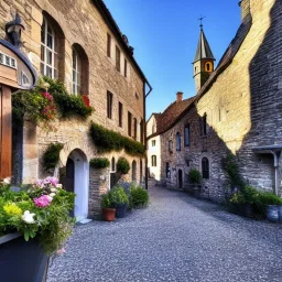 vibrant medieval village under siege by mythical forces