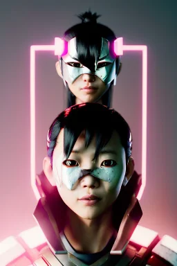 portrait, Asian cyborg woman, samurai warrior :: symmetry photography, cyberpunk style, cyborg eyes, pink hair :: wires connect, perfect eyes, samurai helmet, tiger mask, black samurai army, katana, ghost in the shell, pink, white, black, glow eyes, cinematic, Ultra realistic, dark scene, soft color, highly detailed, unreal engine 5, RTX, ultra detail, 3d, finely drawn, high definition.