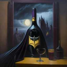 An oil painting of a dark universe masonic sad wine batman