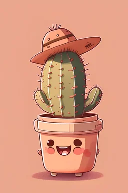 Cute digital PFP drawing of a cartoon cacti in a brown pot, wearing a baseball cap on its head and smiling. The background is pastel red