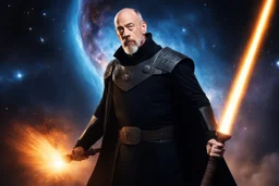 J.K. Simmons as The Celestial Blacksmith, a figure shrouded in cosmic mystery and forged in the fires of the universe. Crafting celestial wonders with hammer and anvil amidst the swirling nebulae. Sparks of creation flying as the stars themselves bend to his will. Each strike of his hammer echoing through the cosmos, shaping the very fabric of existence. A master of celestial metalwork, bending stardust and shaping galaxies with divine precision. The Celestial Blacksmith, a cosmic artisa