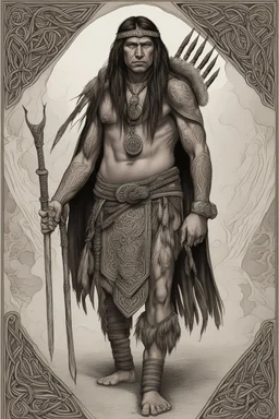 celtic native american warrior with tribal tattoos and cloak