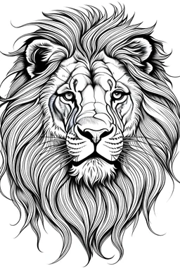 Outline art for “A close-up sketch capturing the regal face of a lion with a flowing mane”, white background, Sketch Style, full body, only use outline, no shadows, clear and well outlined.