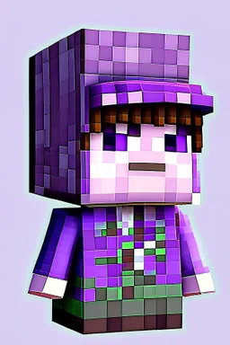 a profile picture of a purple Minecraft block face, cute, farmer clothes, 2d, large pixel style