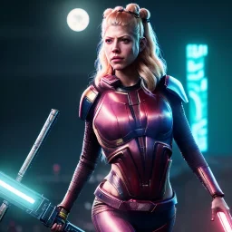 Actress , sci-fi, Katheryn Winnick, retro 80s, portrait, samurai style, 16 bit, unreal engine 5, god light, ultra hd, vibrant color, gradient background, neon.