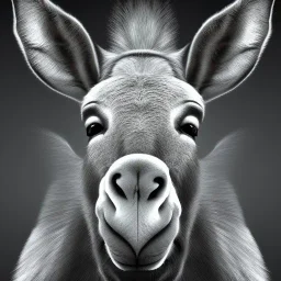 A silly donkey, looking at the viewer with their head cocked to one side