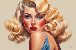 Pin-up, blonde, gouache, fine rendering, high detail, 8K,